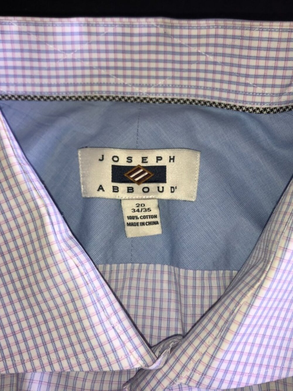 JOSEPH ABBOUD Mens 20 34/35 Dress Shirt, Regular Fit White - Pink & Blue Stripe